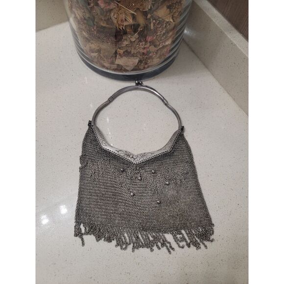 RUSSIAN Handbags - ANTIQUE RUSSIAN 940 SILVER MESH HANDBAG WITH SOLID HANDLE---LATE 1800'S